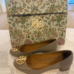 Tory Burch Tan Flats with Signature Logo